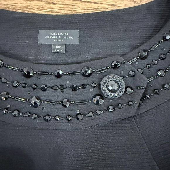 Tahari by Arthur Levine Jeweled Neckline Black Dress. Size 12 Petite. - Picture 4 of 7